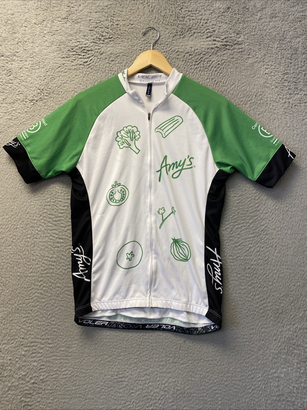 Voler Cycling Jersey Mens Size M/L White Green Amy’s Zip /0825