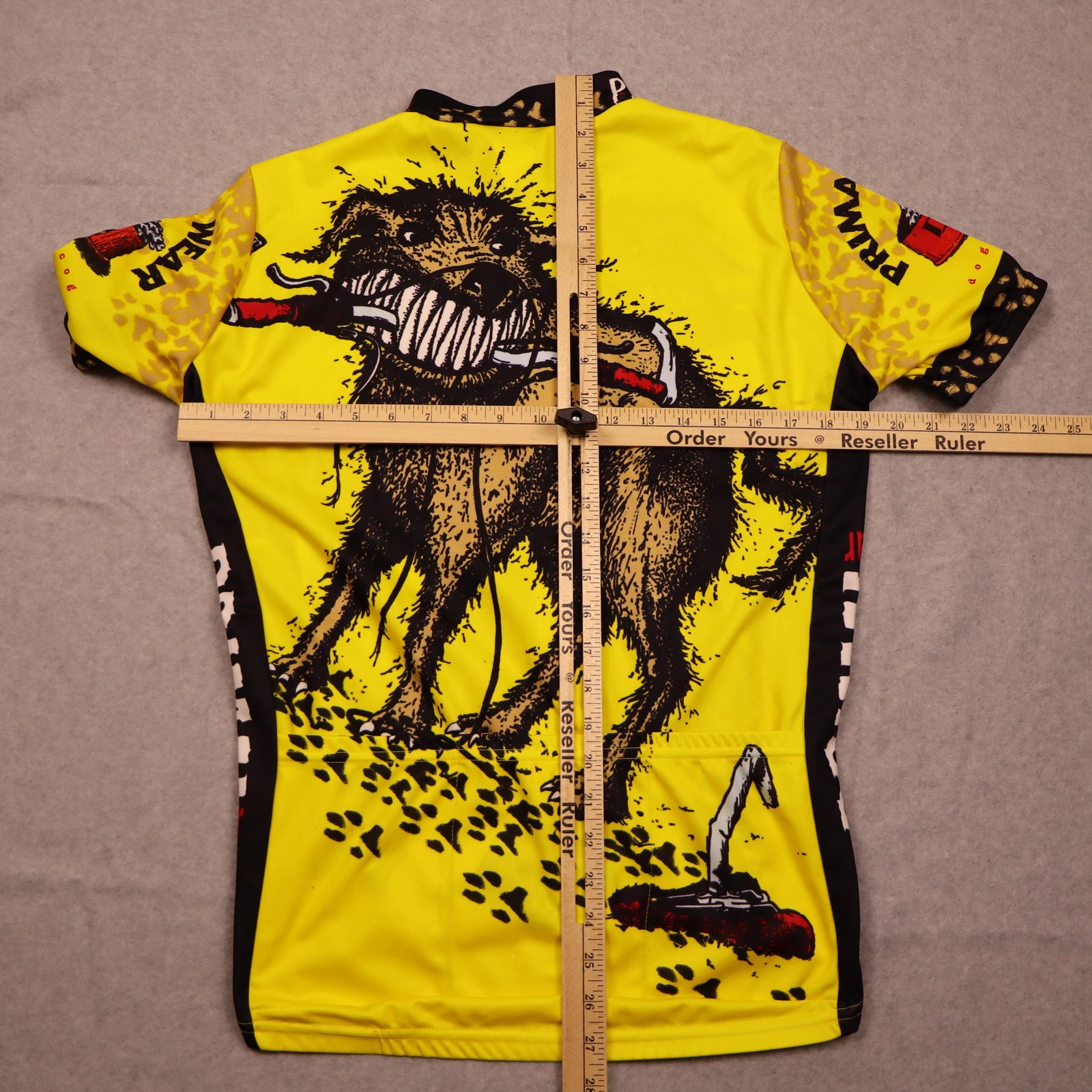 Primal Wear Cycling Jersey Mens Medium Yellow Top Dog Eat Cog Graphic Full Zip