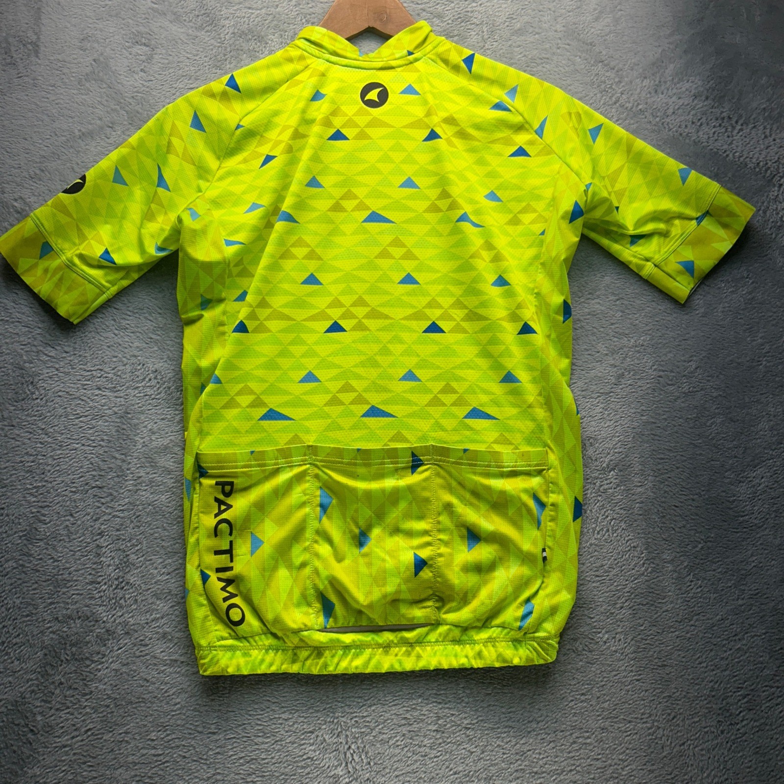 Pactimo Mens Cycling Jersey Medium Neon Yellow Green Geometric Short Sleeve Zip