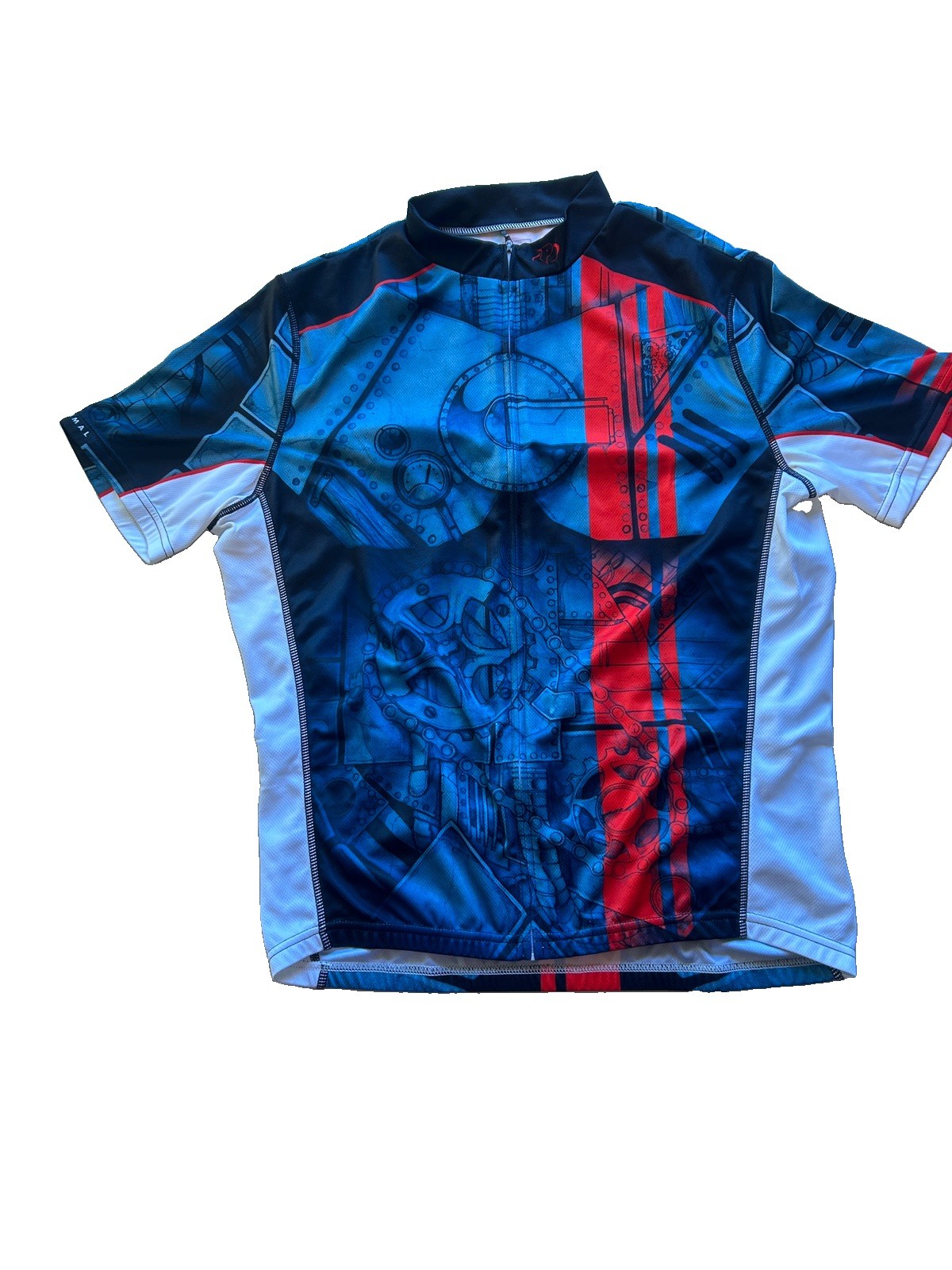 Primal Cycling Jersey Mens Large Blue Red Short Sleeve Sprockets Chains Pockets