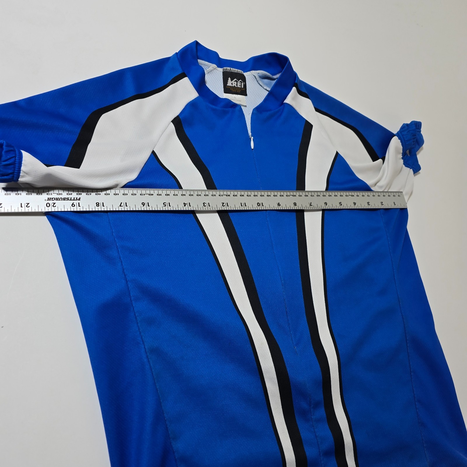 REI Cycling Jersey Mens L Blue Mesh Lined Short Sleeve Half Zip Athletic Outdoor