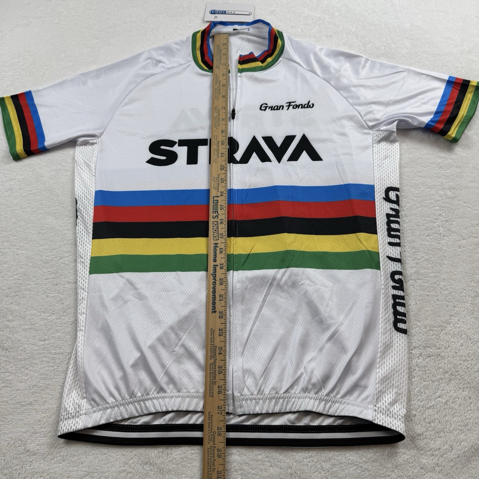 Strava Gran Fondo Cycling Jersey Shirt XL White Patch World Champion Stripes