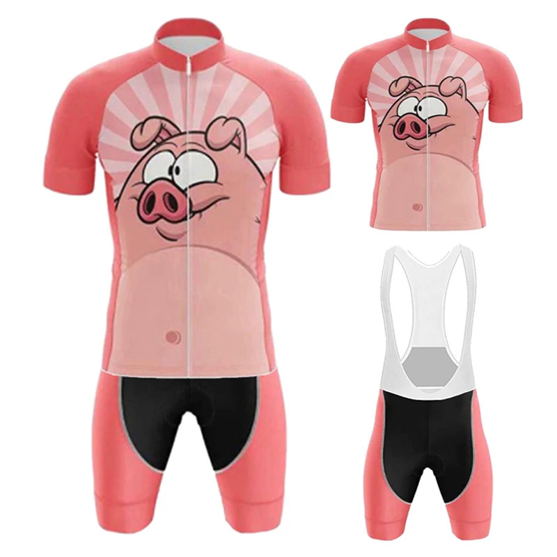 Cartoon Pink Pig Cycling Jersey Set 2022 Summer Bicycle Cycling Clothing MTB Bik