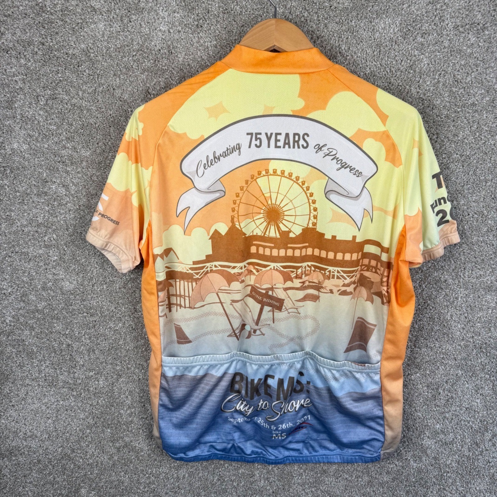 Primal Mens 2XL Bike MS City to Shore 2021 Cycling Jersey Orange Graphic Zip Up