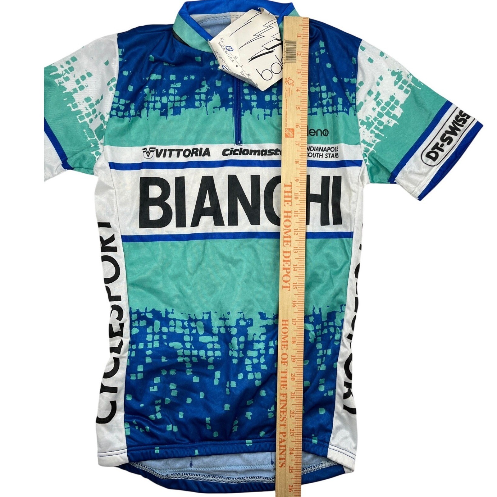 Vintage Bianchi Cycling Jersey NWT Baleno USA Men’s Small Blue Pixel Fade 90s