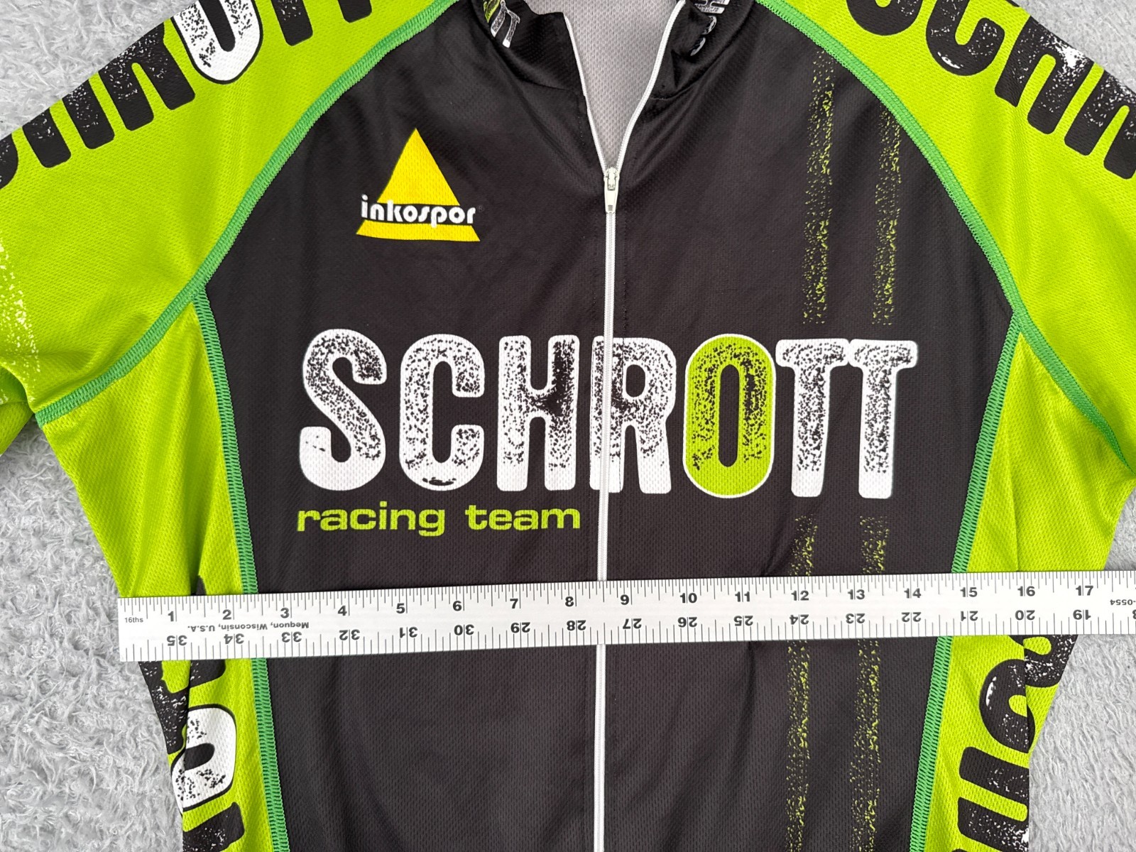 Schrott Cycling Jersey Adult Medium Green Black Full Zip Racing Team Polyester