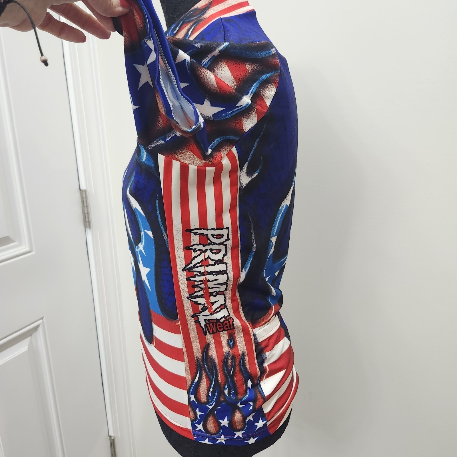 Primal Wear Cycling Jersey American Flag Blue Flame Patriotic Athletic Small