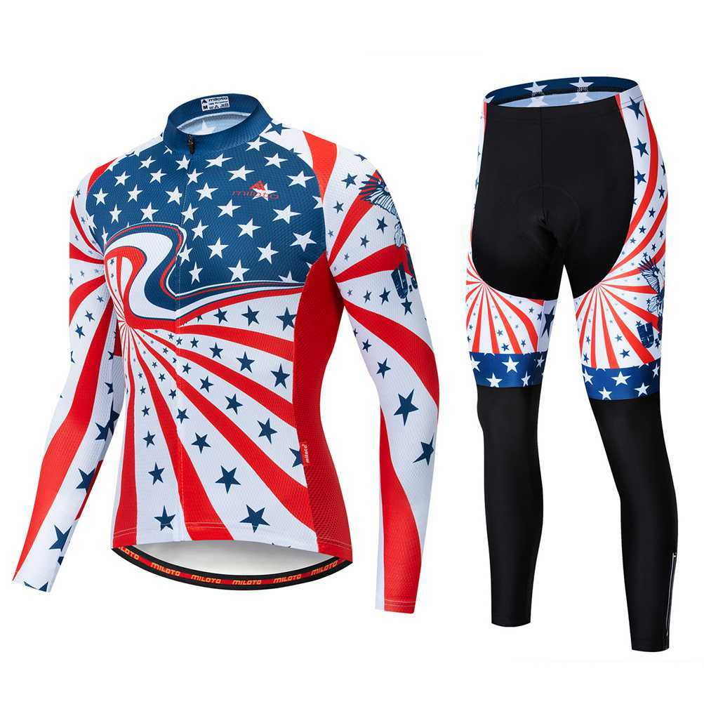 Miloto Team Cycling Clothing Long Sleeve Cycle Jersey and Padded (Bib) Pants Kit