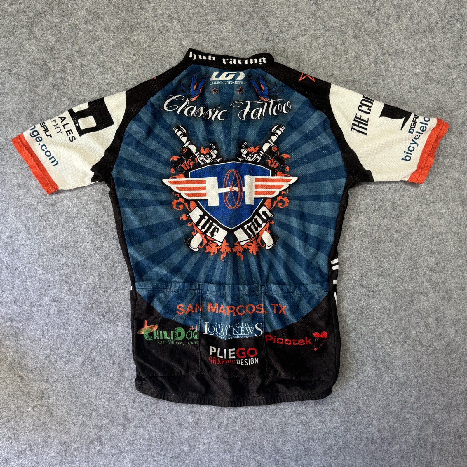 Louis Garneau Classic Tattoo Cycling Jersey Large Blue The Hub Graphic Zip Up