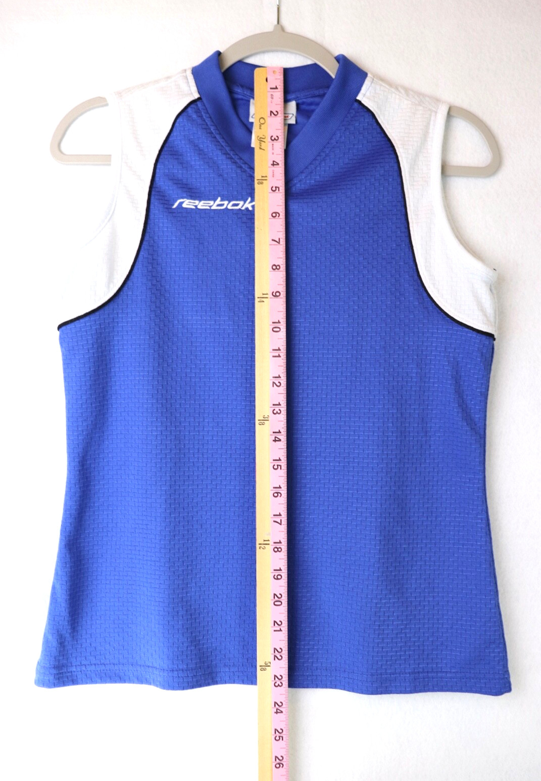 Sleeveless Tank Top Blue White Reebok Womens XS Athletic Mesh Workout Gym