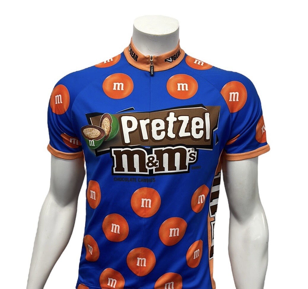 V-Gear Pretzel M&M Candies Race Cut Blue Orange Cycling Jersey Adult Medium EUC