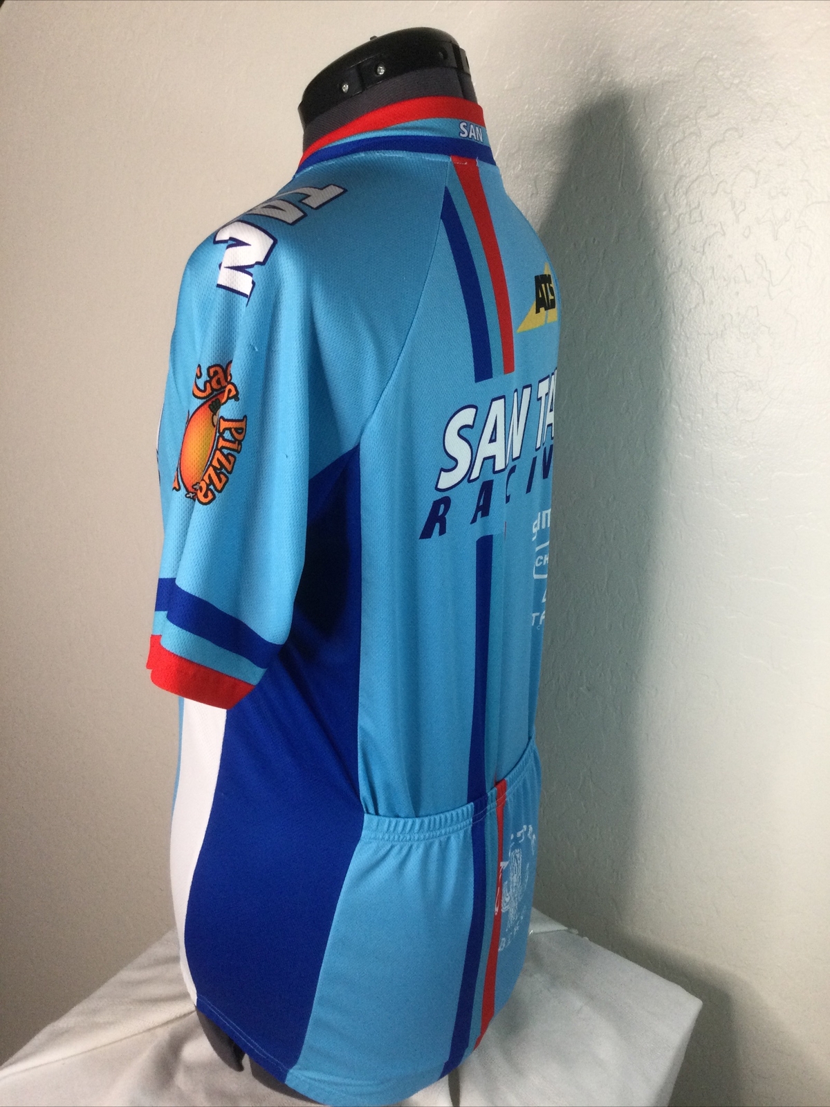 Champ Sys Cycling jersey full zip 3-pocket short sleeve LG San Tan Racing Blue