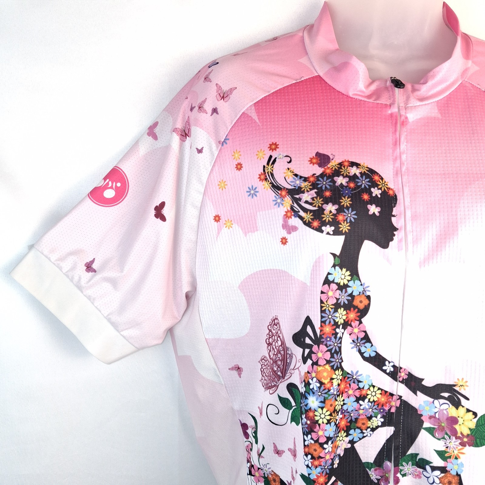 Weimostar Quick Dry Cycling Jersey Top Floral Full Zip Pockets Pink Womens XXL