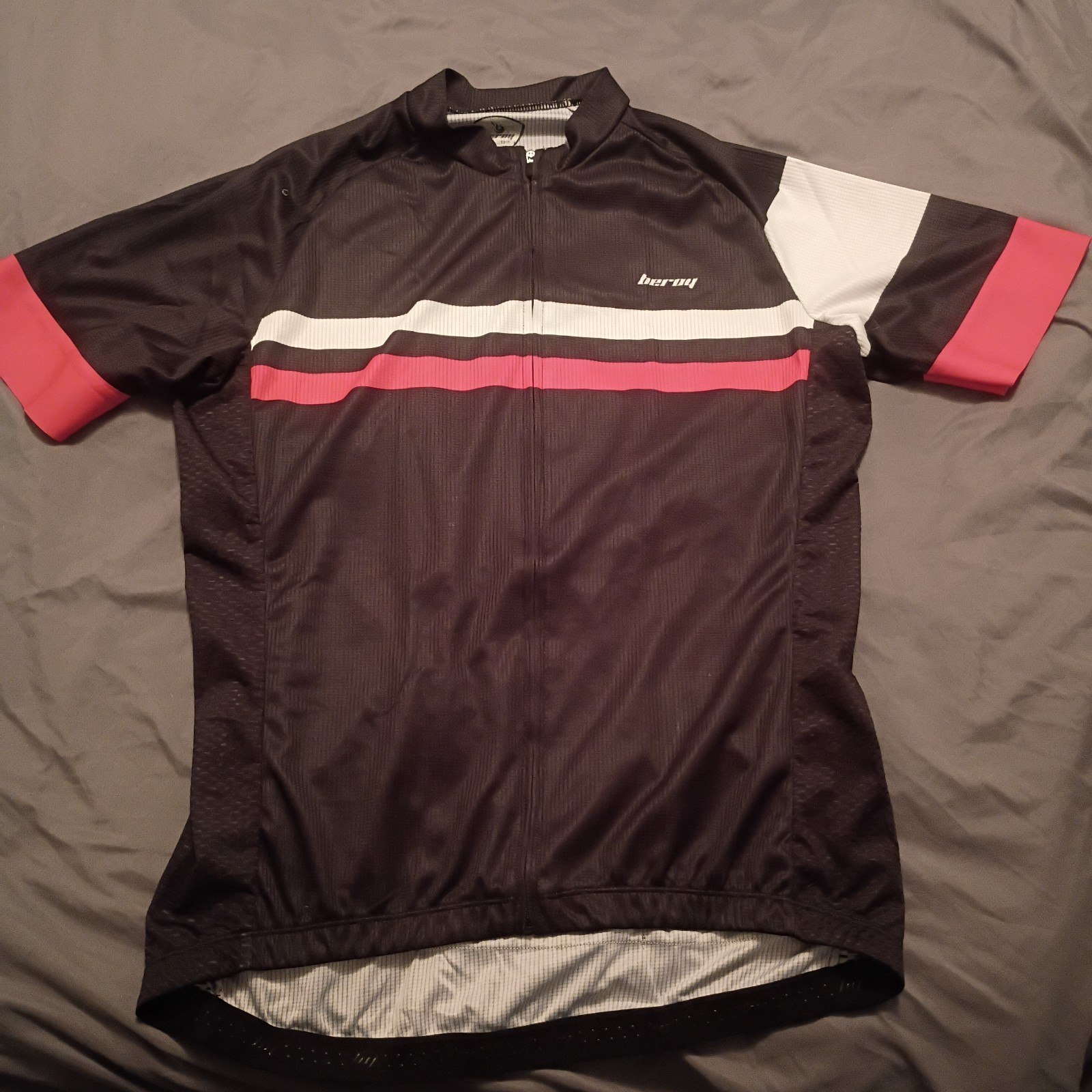 Beroy Cycling Jersey Women L Black White Pink Full Zip Biking Back Pockets