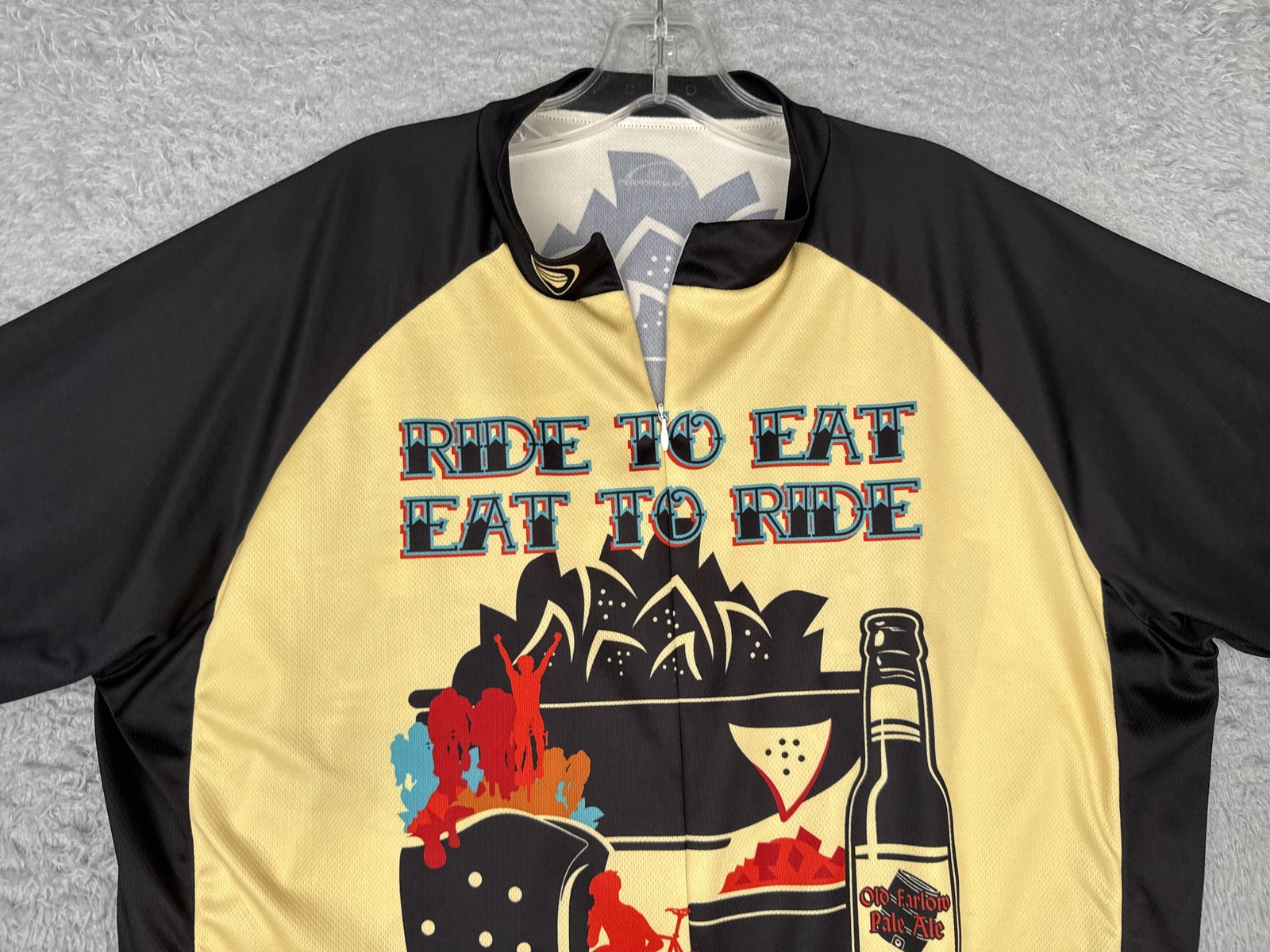 Performance Cycling Jersey Shirt Mens 2XL XXL Yellow Ride To Eat Eat To Ride