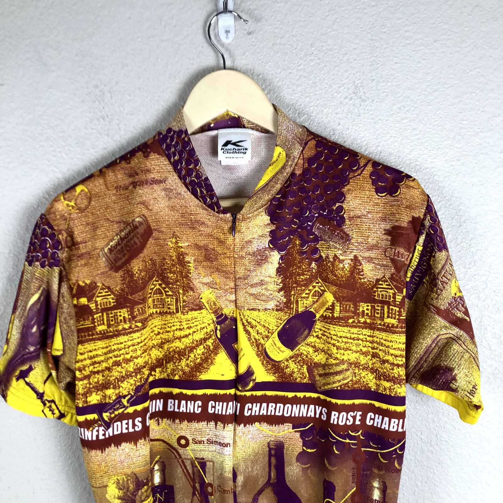 Kucharik Cycling Shirt Jersey Adults X Large Chest 42 Yellow Wine Country CA Men
