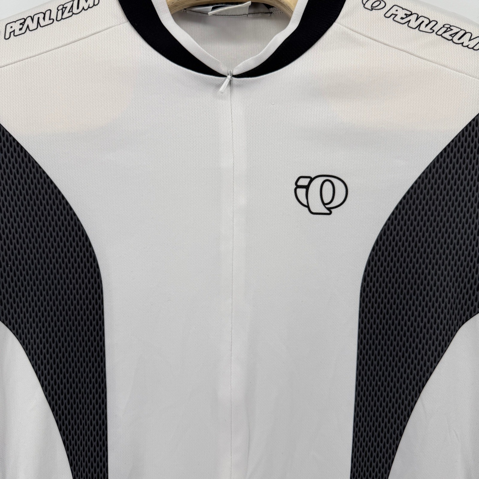 Pearl Izumi Cycling Jersey Mens XL White Black Mesh Panel Short Sleeve Zip Top