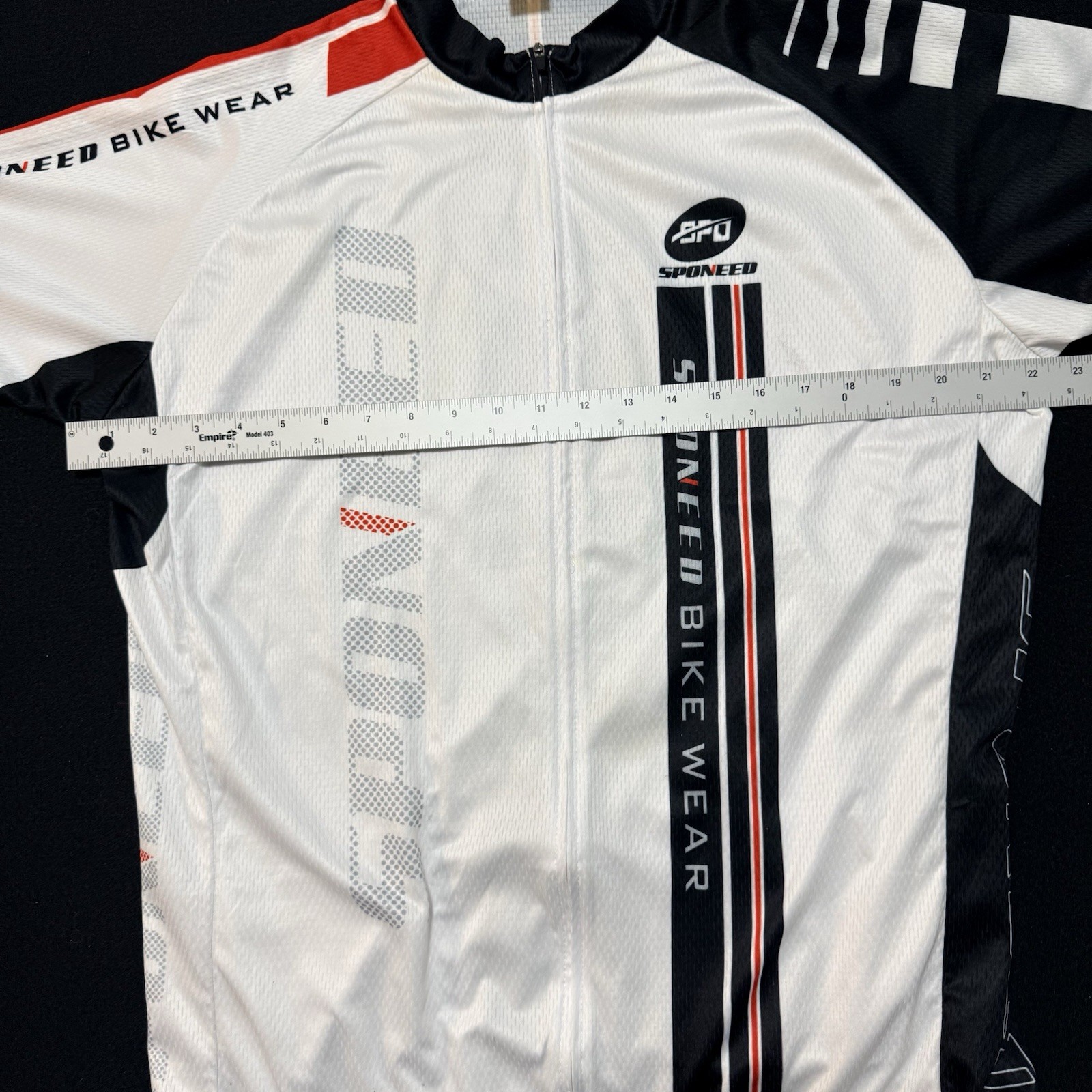 Sponeed brand cycling jersey is white with black and red accents XXL-XXXL