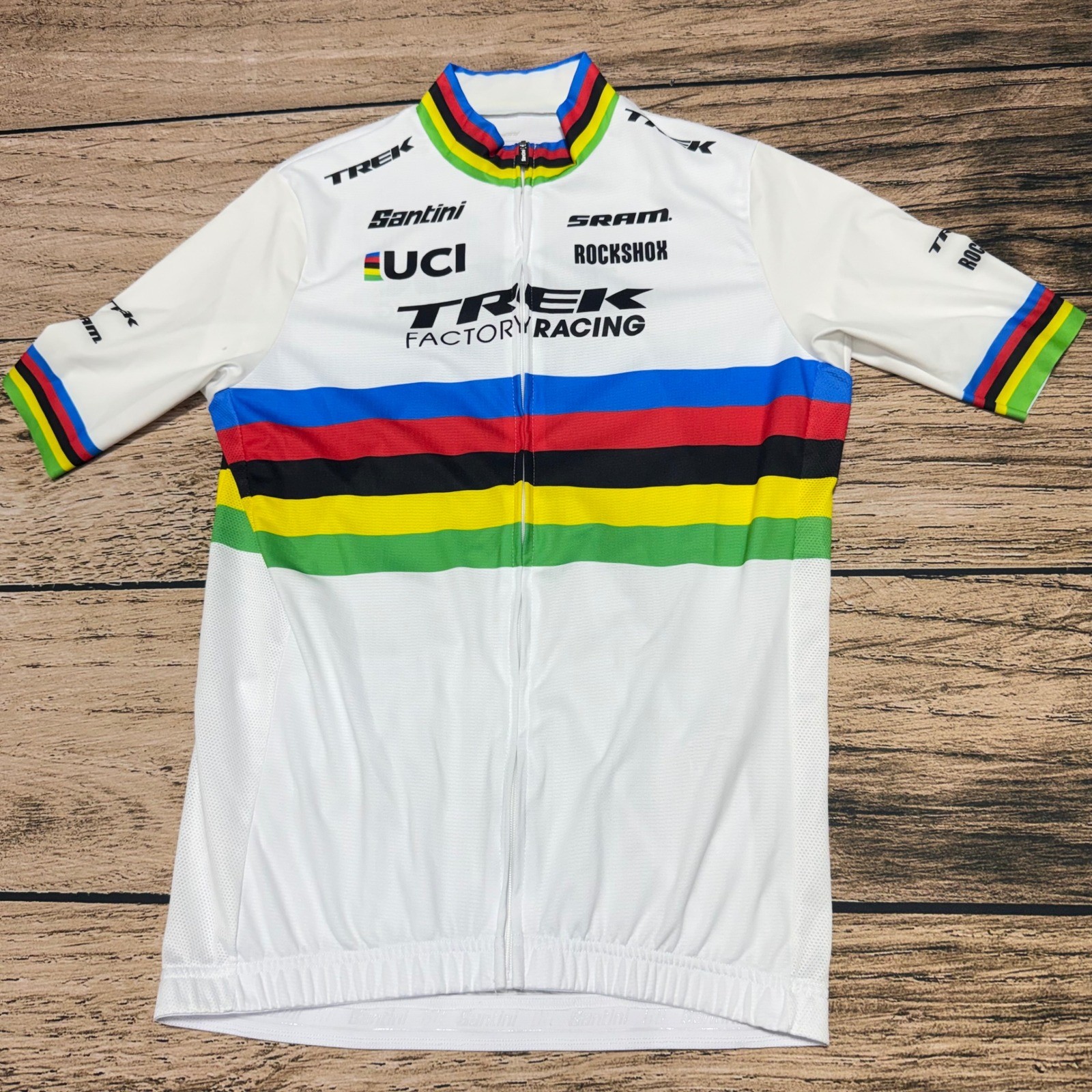 Santini Cycling Jersey Men XL White Trek Factory Racing UCI Rainbow SRAM Jersey