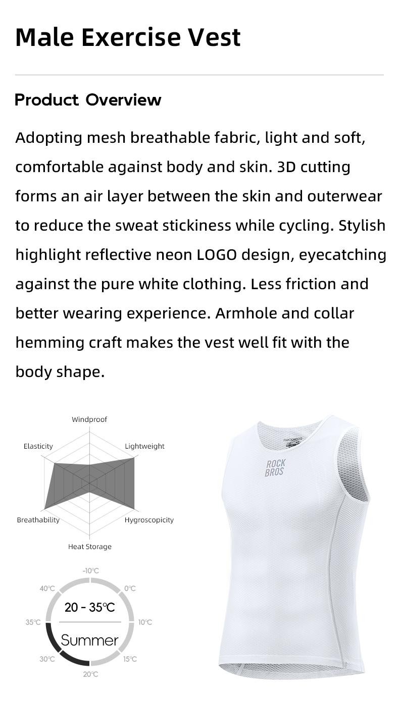 Rockbros Bike Vest Breathable Men’s Sleeveless Short Summer Undershirt Windbreak
