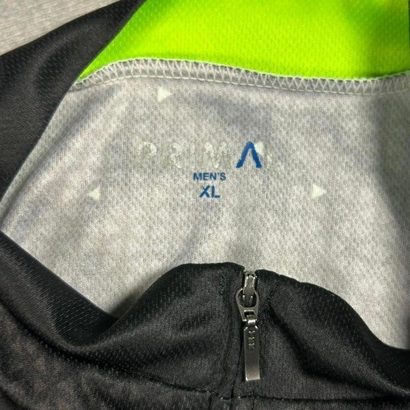 Primal Wear Mens Cycling Jersey XL Black Neon Green Geometric Full Zip Bike Top