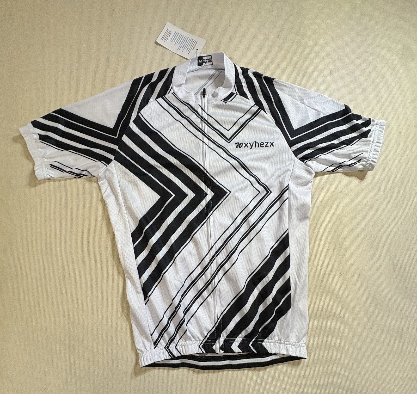 Wxyhezx Cycling Jersey Black White Size Medium Full Zipper Geometric Shapes