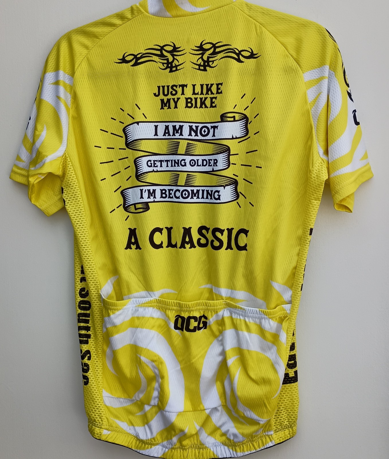 OCG NWT Bright Yellow Cycling Jersey Bicycle Shirt Full Zip Pockets Size Large