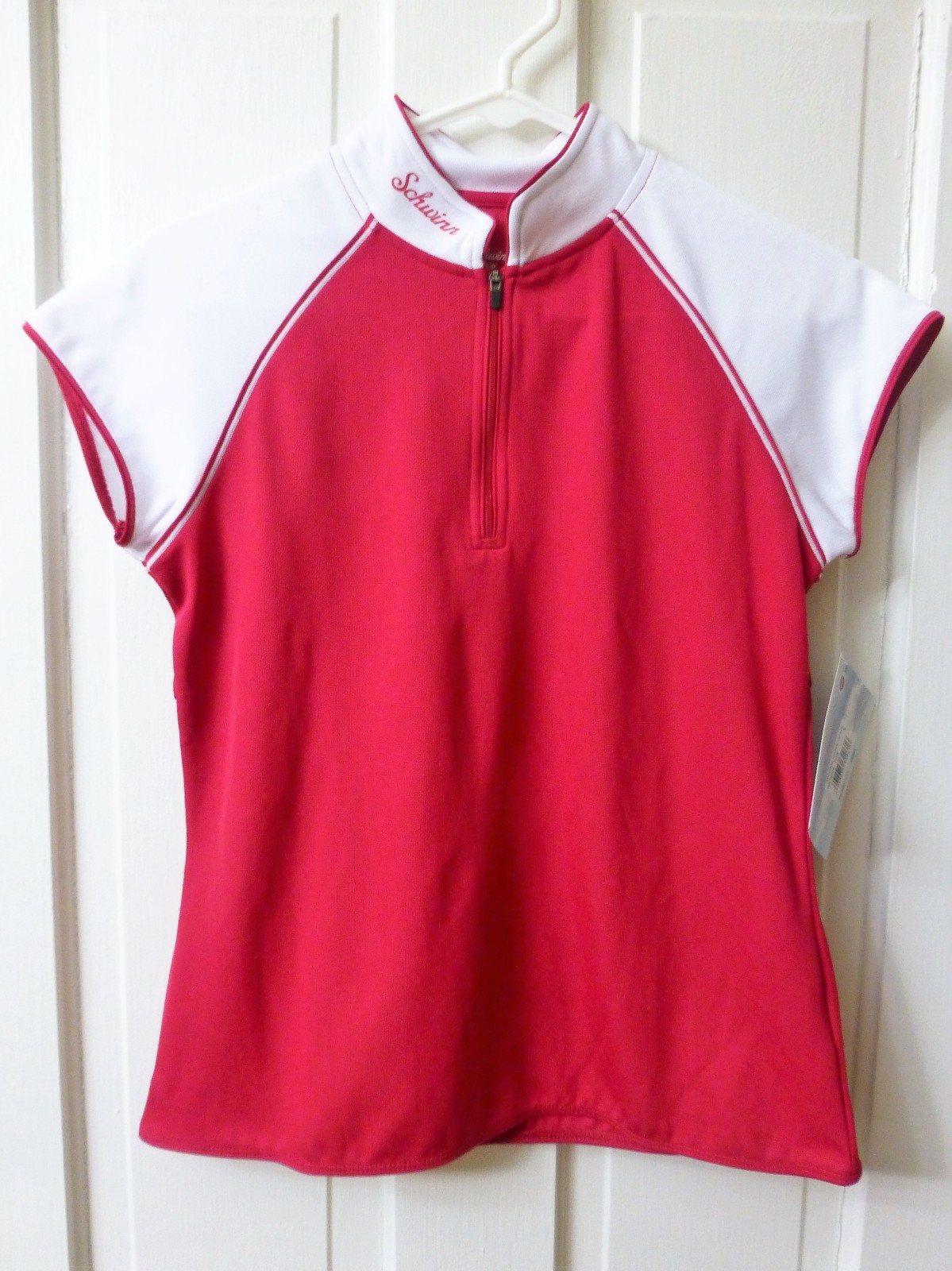 MEDIUM Women’s Schwinn Pro Red White Cycling Jersey Zipper Pouches Bike Bicycle