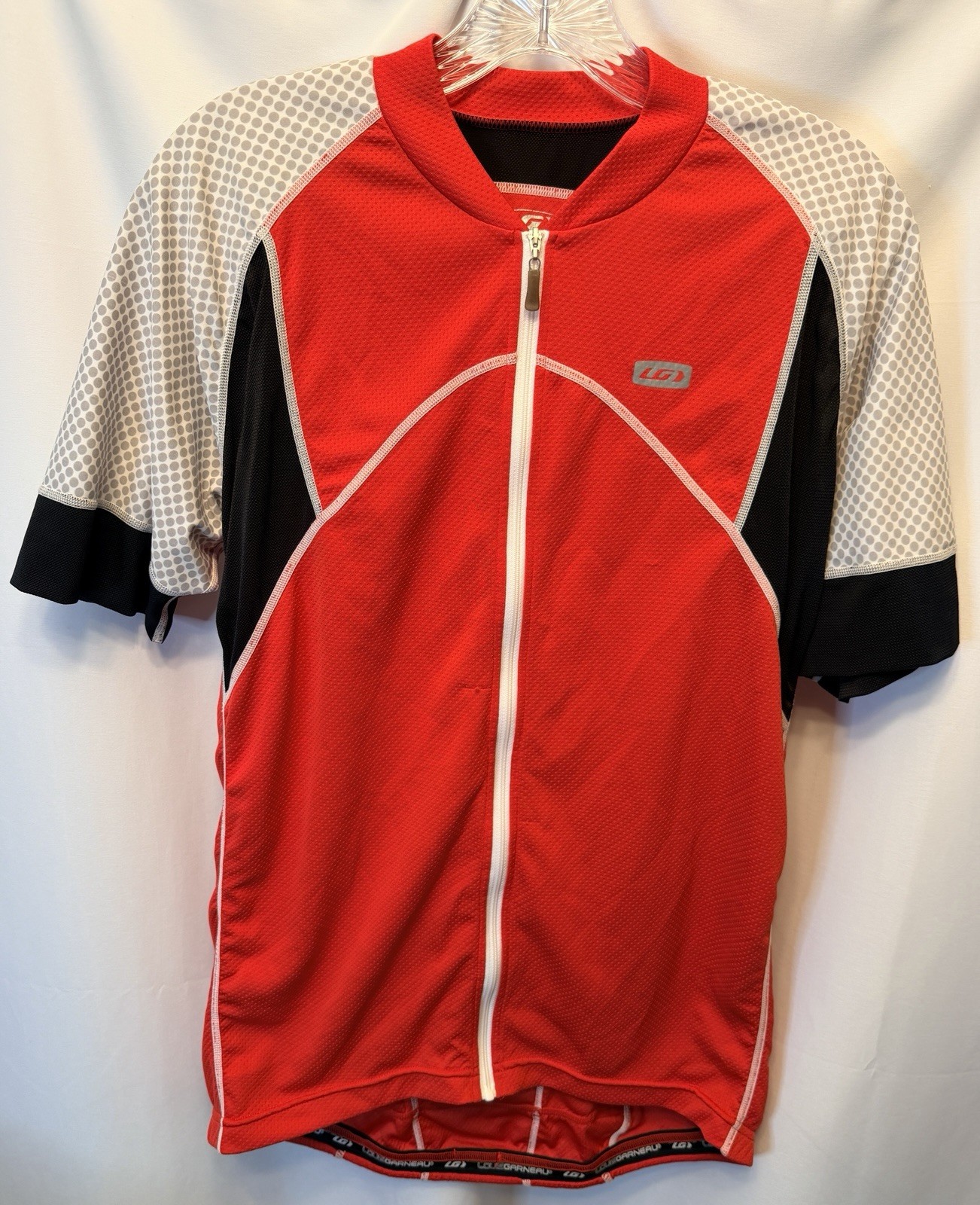 Louis Garneau Cycling Jersey Adult Large Red White Black Full Zip Rear Pockets