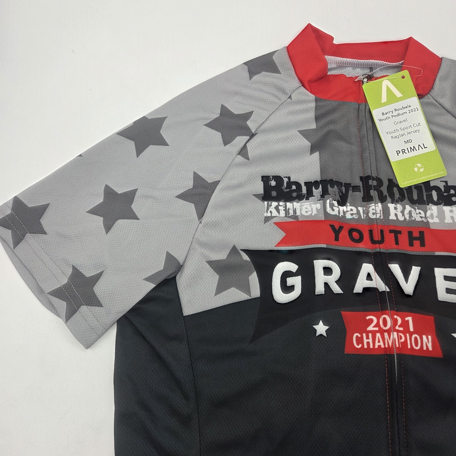 NWT Primal Wear Youth Medium Cycling Jersey 2021 Champion Gravel Red Gray Black