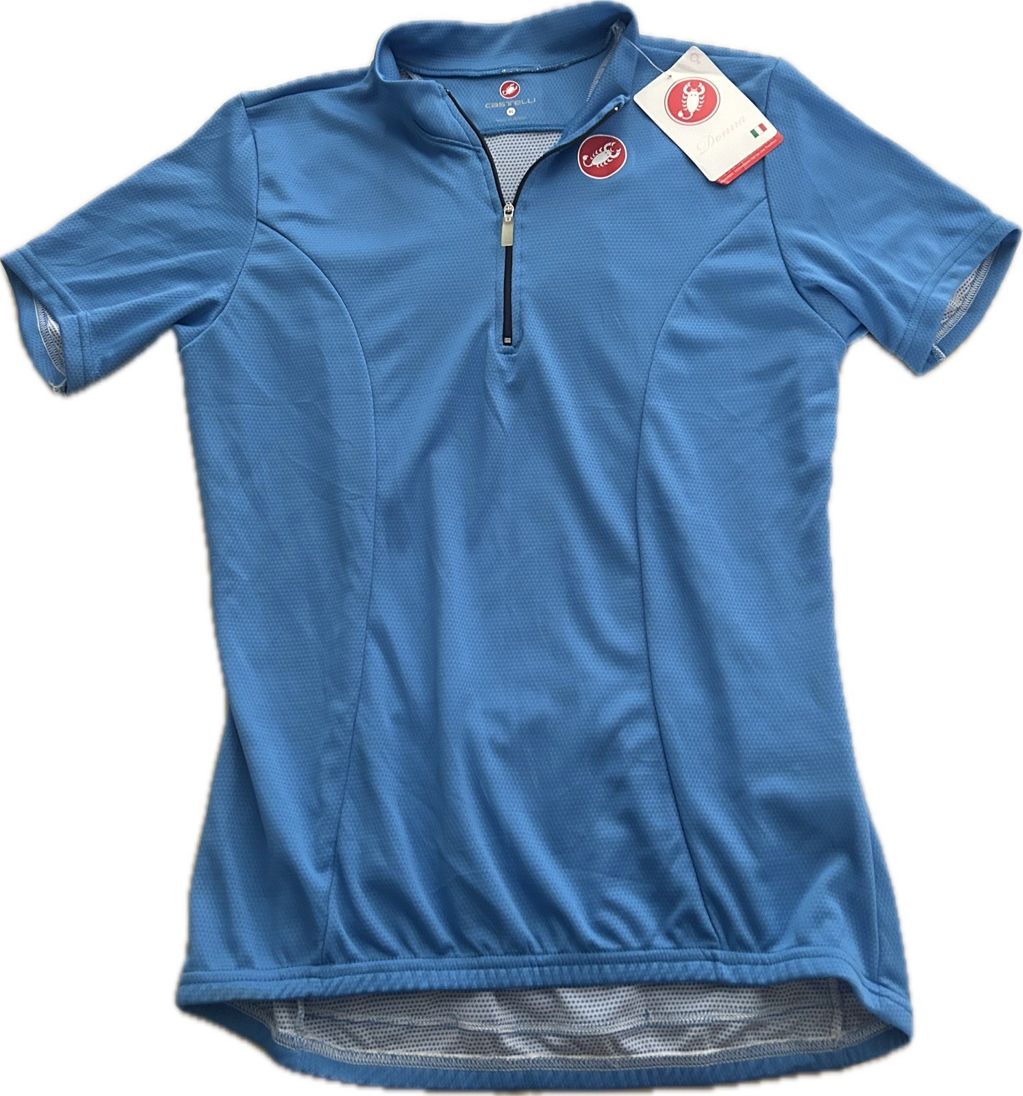 Castelli Women’s Blue Cycling Jersey Short Sleeve 1/4 Zip Pockets XL