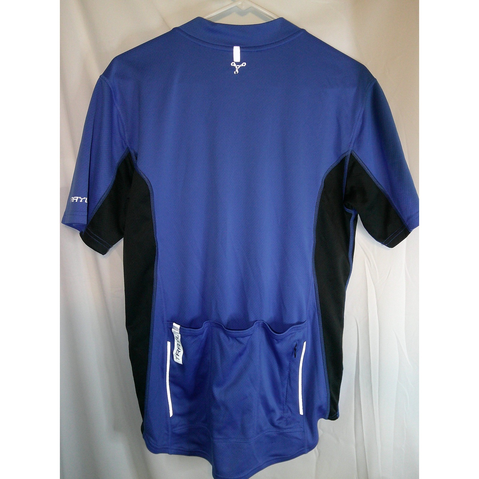 TRAYL Cycling Jersey Bike Shirt Half Zip Short Sleeve Pockets Blue Size L