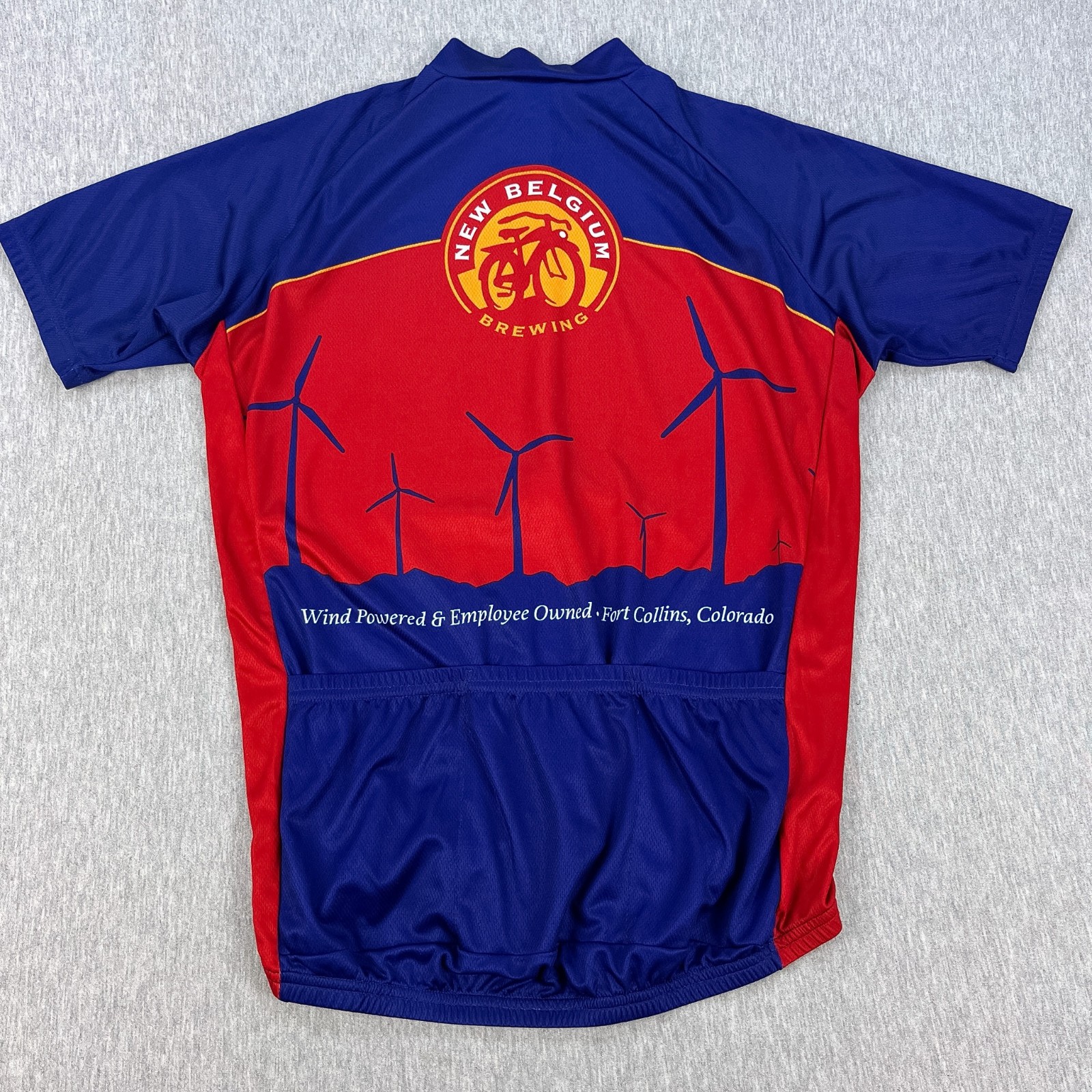 Vintage Voler Fat Tire Ale Cycling Jersey Men M Red Blue 3/4 Zip New Belgium USA