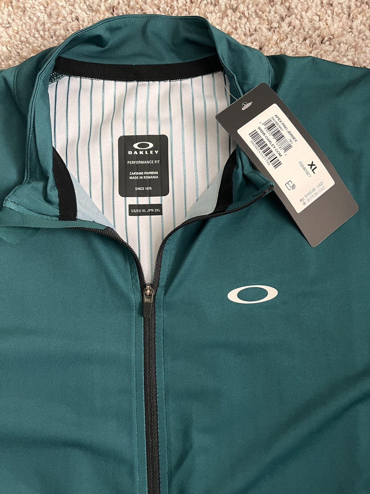 OAKLEY Mens Race Fit Cycling Apex Pro Jersey Size Extra Large Bayberry Green New