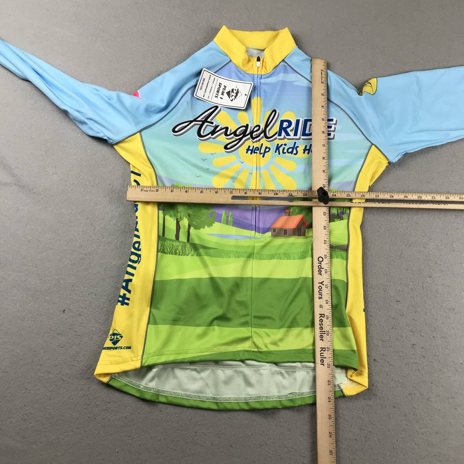 Peak 1 Sports Cycling Jersey Shirt Adult Small Yellow Full Zip Angels Ride NWT