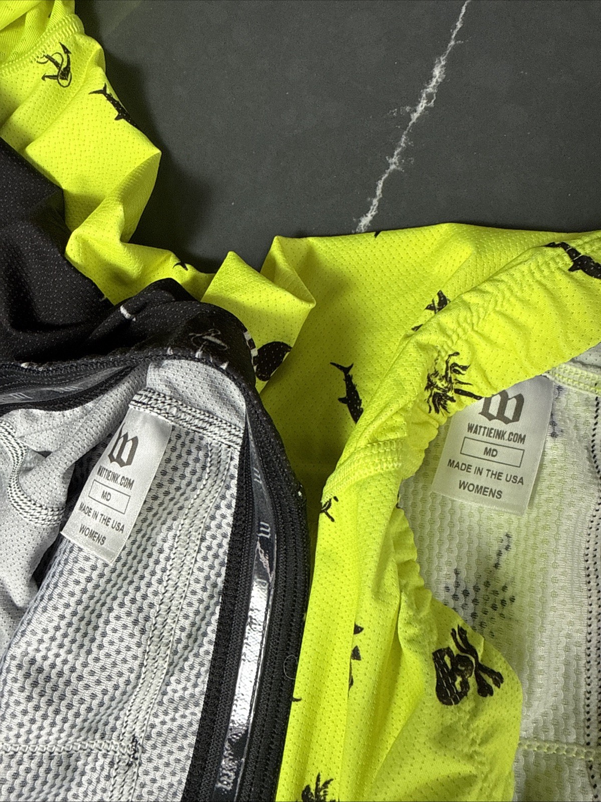 Wattie Ink Women Cycling Jersey Medium Neon Yellow And Black Pirate Skull Print