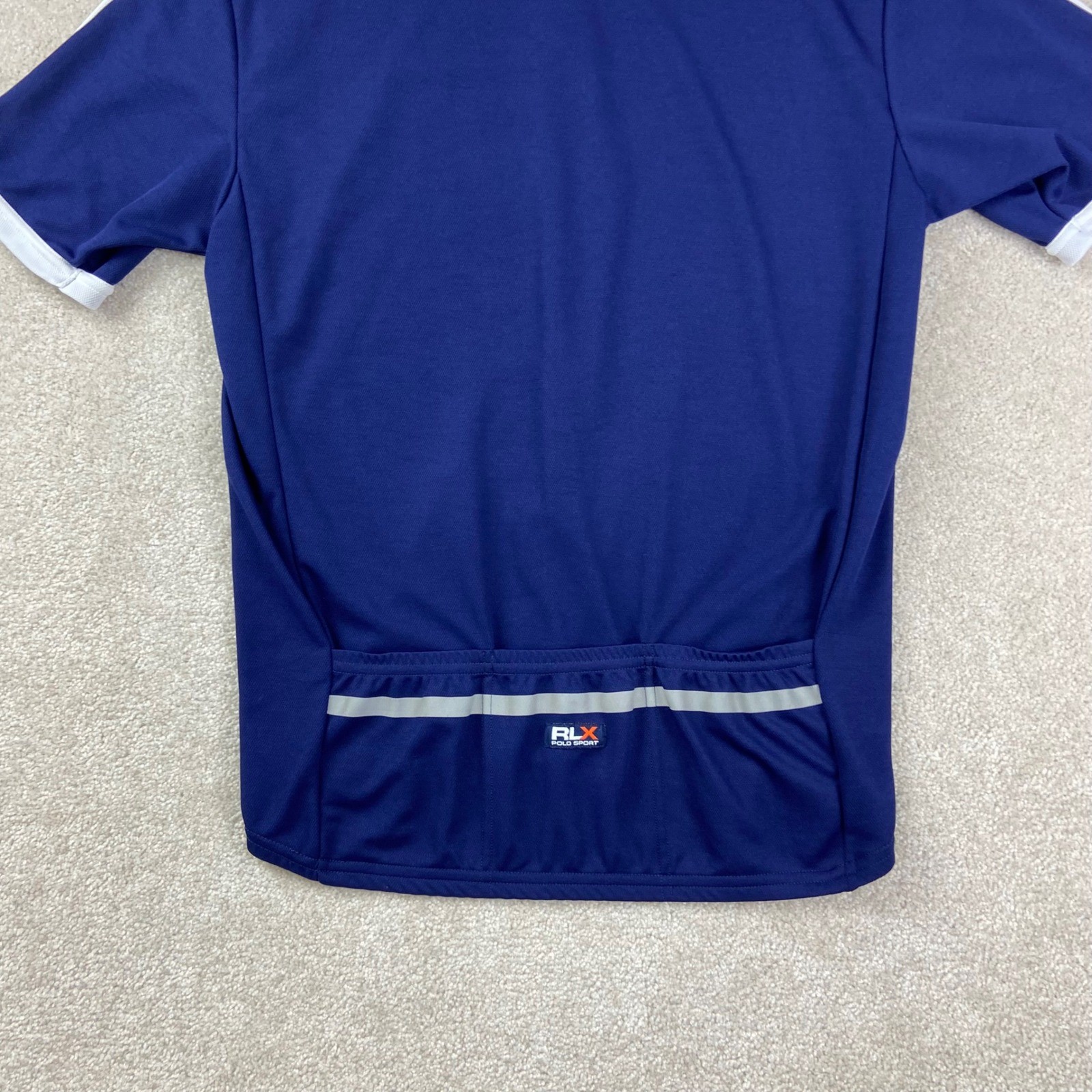 RLX Polo Sport Cycling Jersey Mens Medium Blue White Quarter Zip Bike Shirt