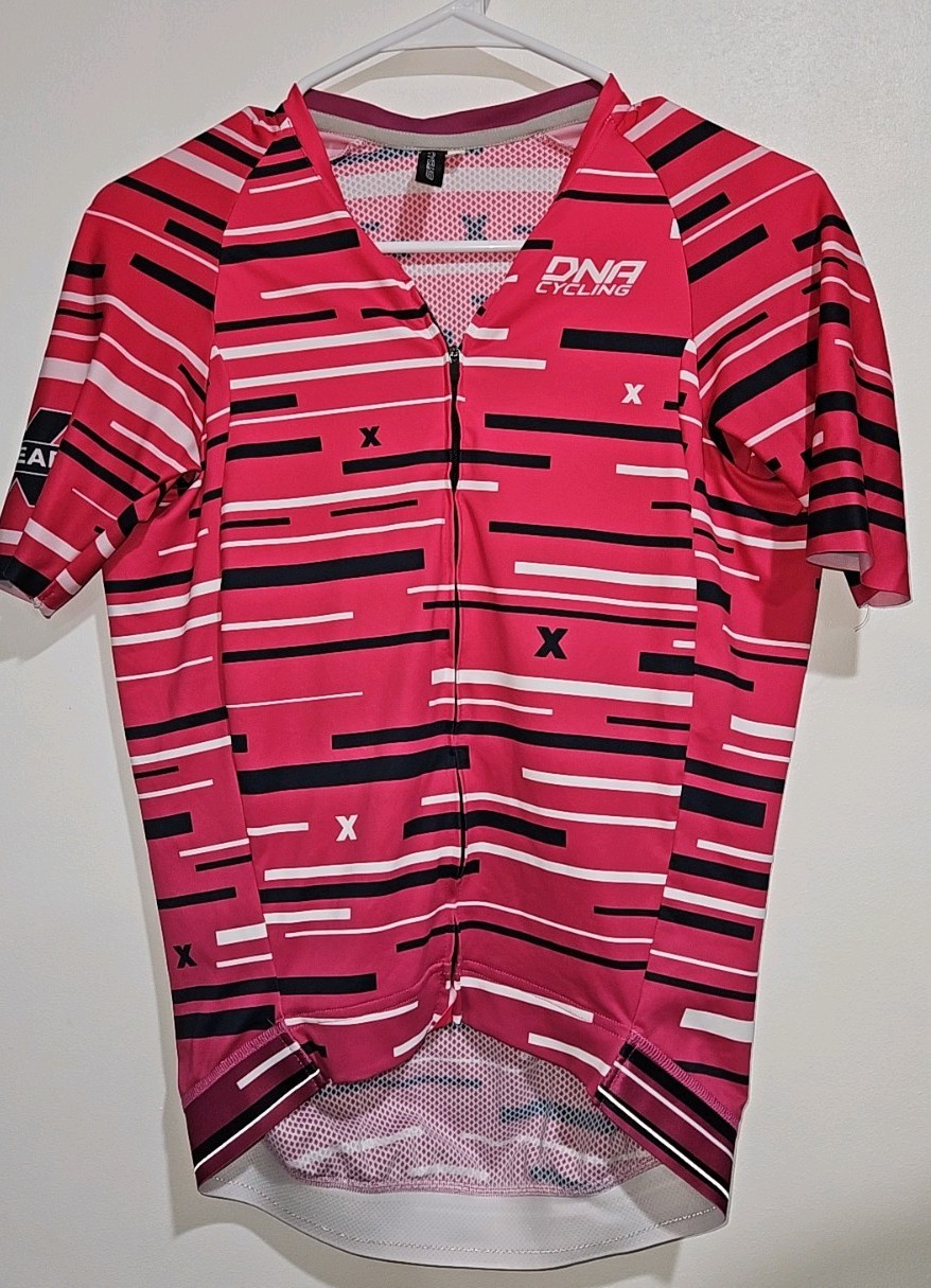 DNA Cycling Pro Jersey Womens M Pink Striped Full Zip Made in Italy Athletic Fit