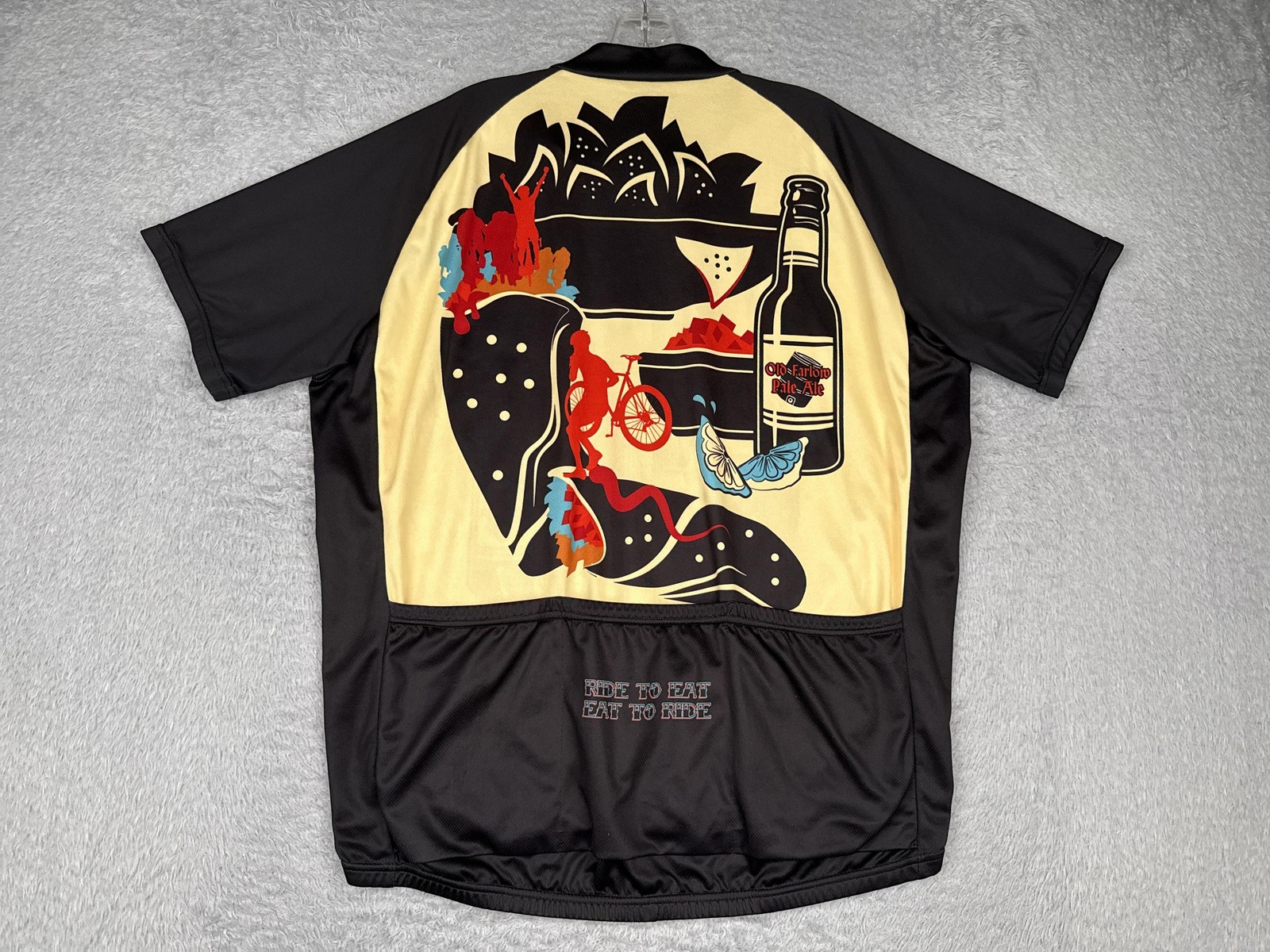 Performance Cycling Jersey Shirt Mens 2XL XXL Yellow Ride To Eat Eat To Ride