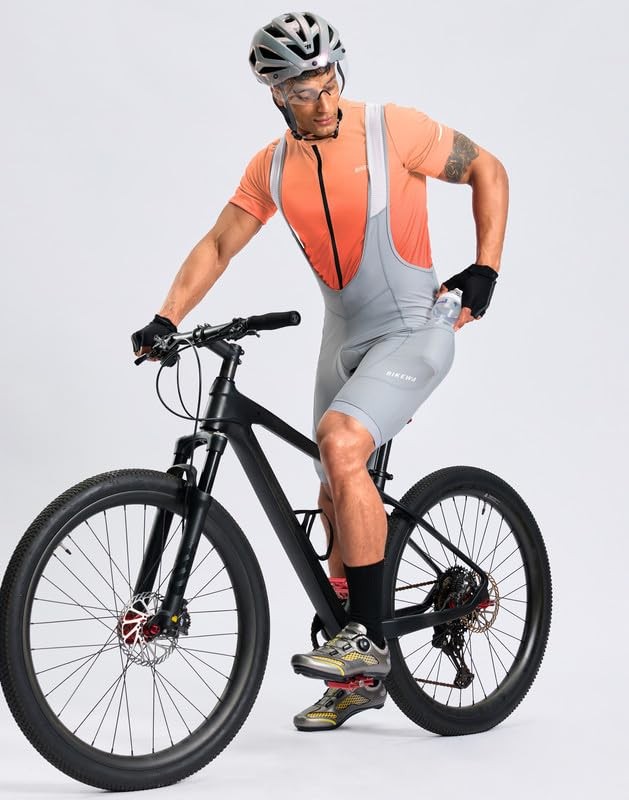 Bikewa Men’s Cycling Jersey Full Zip 3+1 Rear Zipper Pockets Short Sleeve UPF…