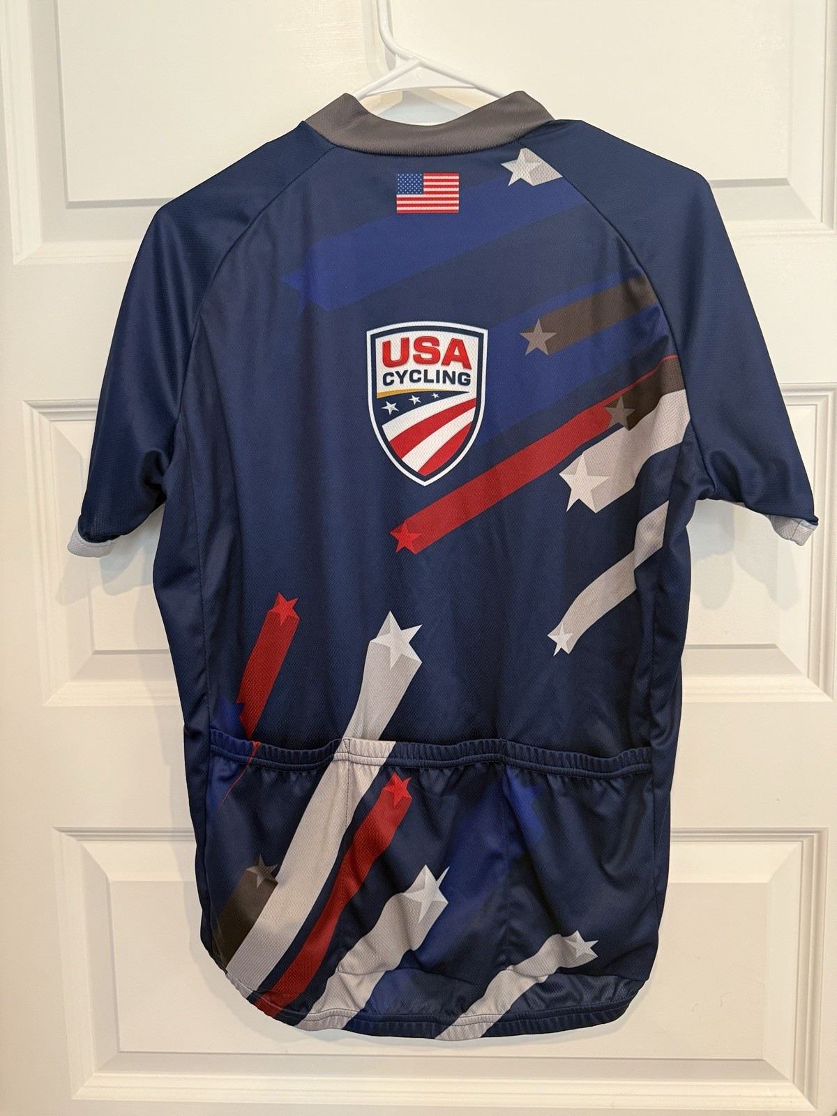 Primal Cycling Jersey Unisex L Blue Red White Gray SS Full Zip Pockets