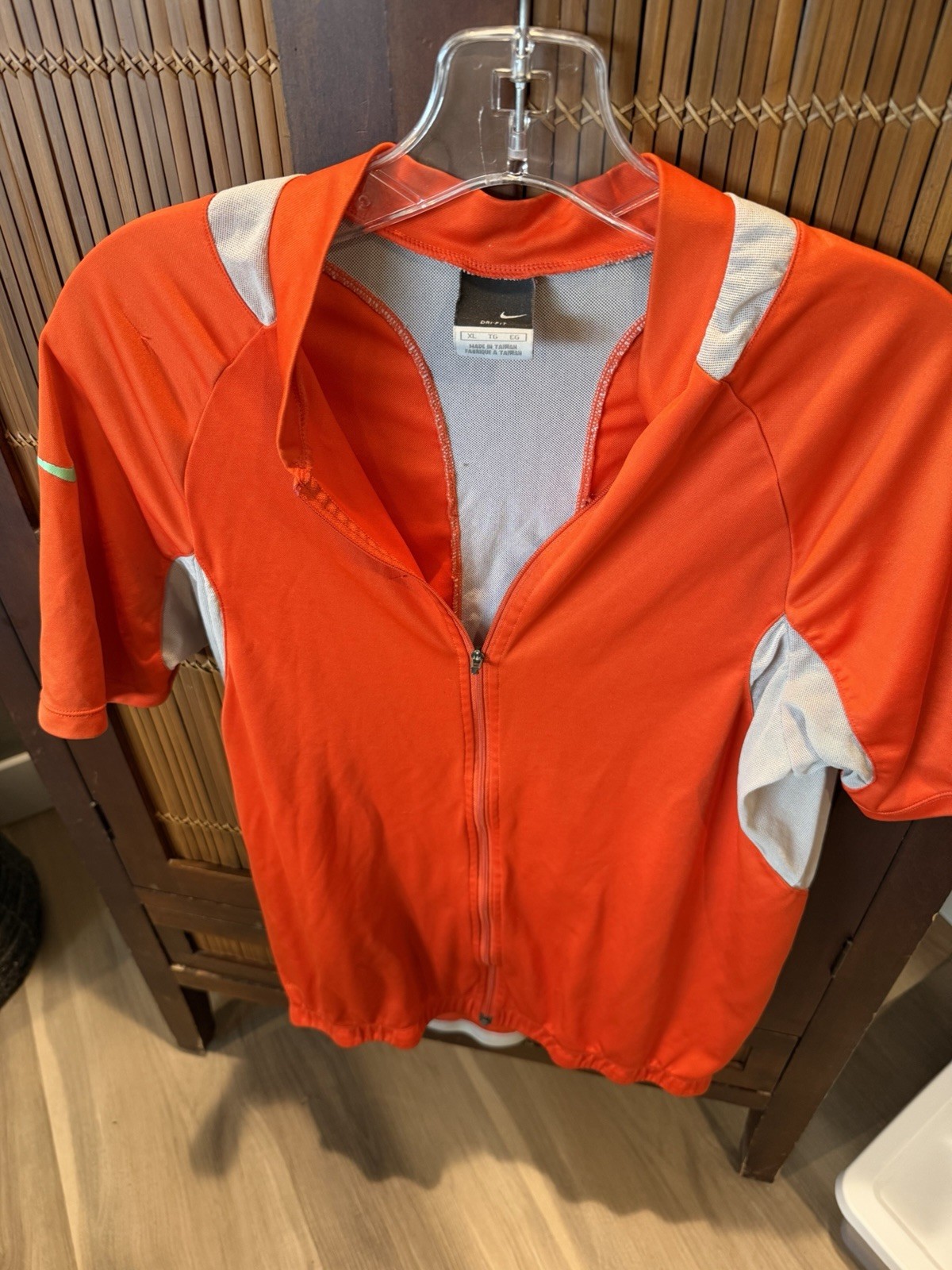 Nike Cycling Full Zip Up Jersey Shirt XL Orange Dri-fit EUC Short Sleeve