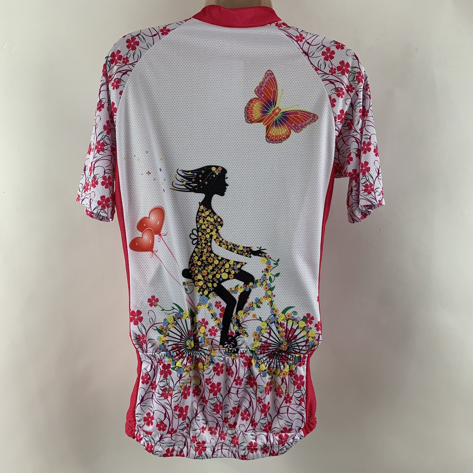 NWT Teleyi Women’s XL Floral Cycling Shirt, Full Zip (Pink & White)
