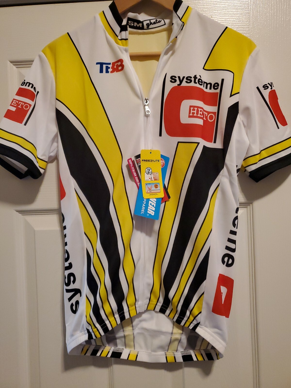 NIMBLEWEAR bicycling jersey, Systeme Gheto, yellow, black, white, NWT