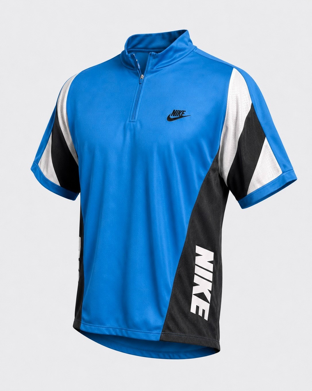 Vintage Nike Cycling Jersey Grey Tag Blue Spell Out Mesh 1/4 Zip XL 90s