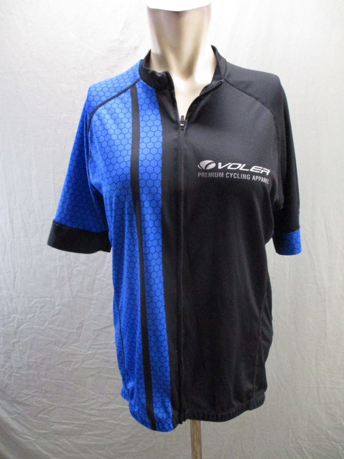 Voler Size ML Mens Blk Blue Cycling Full Zip Short Sleeve Stretch Jacket 719