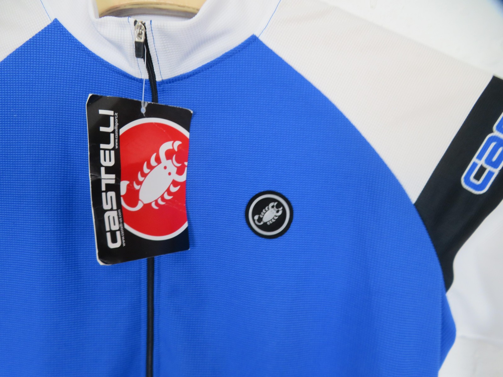 Castelli Cycling Jersey Mens XL Blue White Full Zip Short Sleeve Bike Pockets