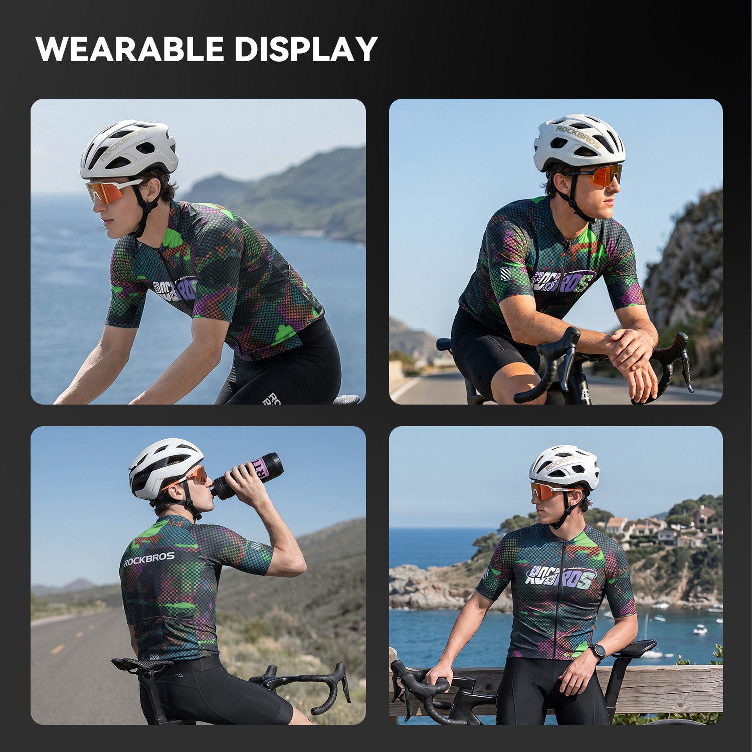 ROCKBROS Men’s Short Sleeve Cycling Jersey Pixel Print Breathable Quick Dry