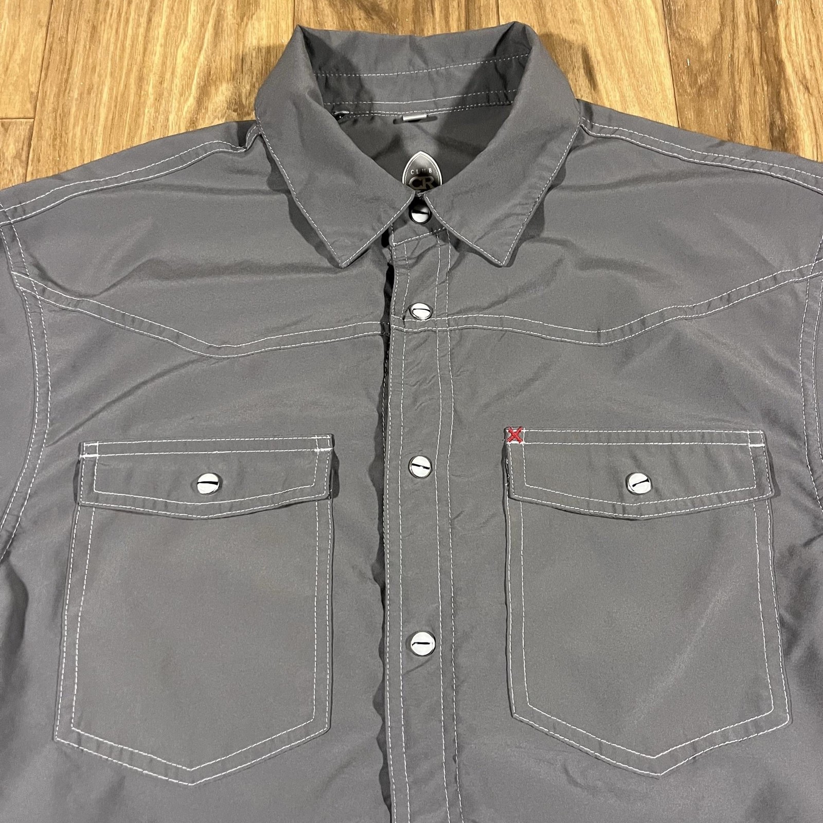 Club Ride Cycling Shirt Mens M Gray Snap Front Hill Country Bicycle Works Texas