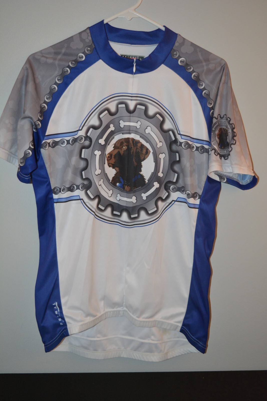 Primal Wear Lab Puppy Dog Animal Chain Sprocket Bicycle Cycling Race Jersey SZ L